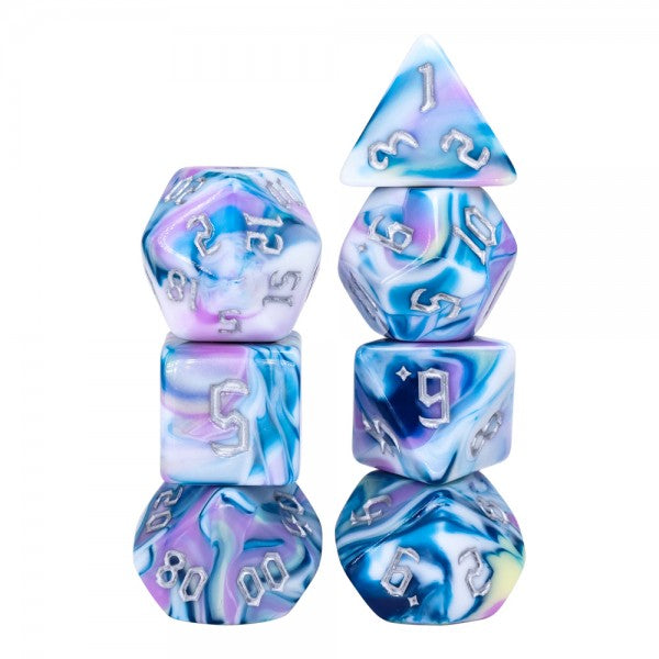 Violet in Bloom 7pc Dice Set inked in Silver